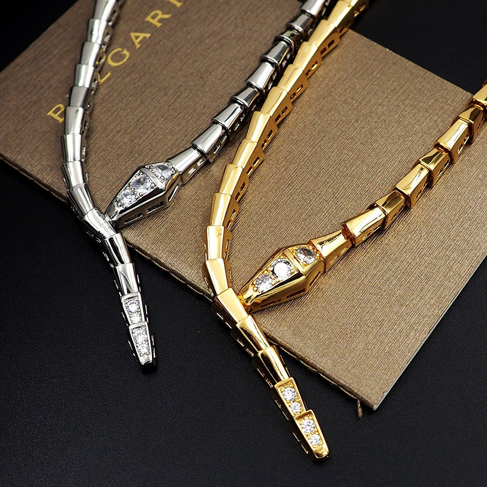 18K BVLGARI BV Serpenti Viper Demi-Pave Diamonds Necklace