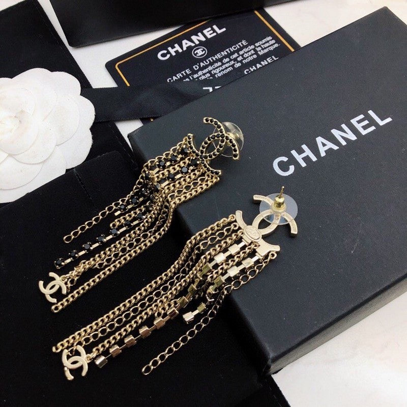 18K Chanel Black Crystal Tassel Earrings