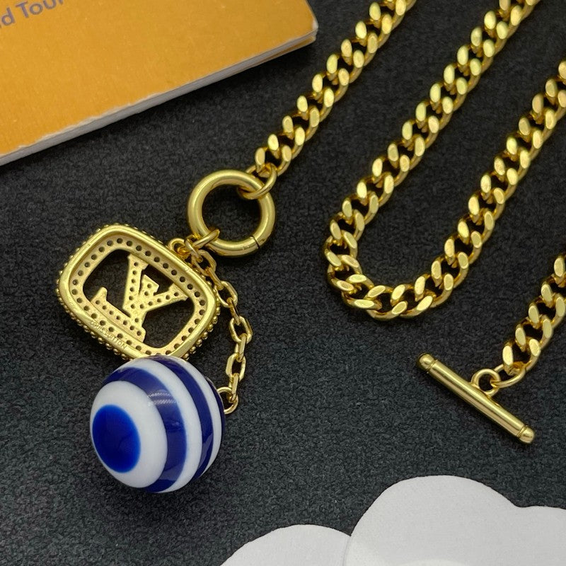 18K Louis Vuitton Blue & White Ball Gold Necklace