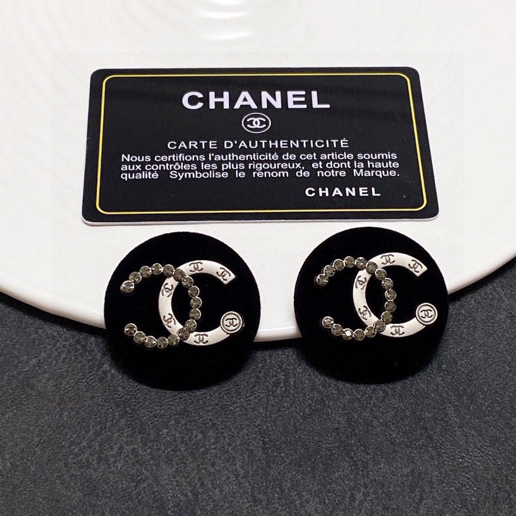 18K Chanel Black Resin Crystals Earrings