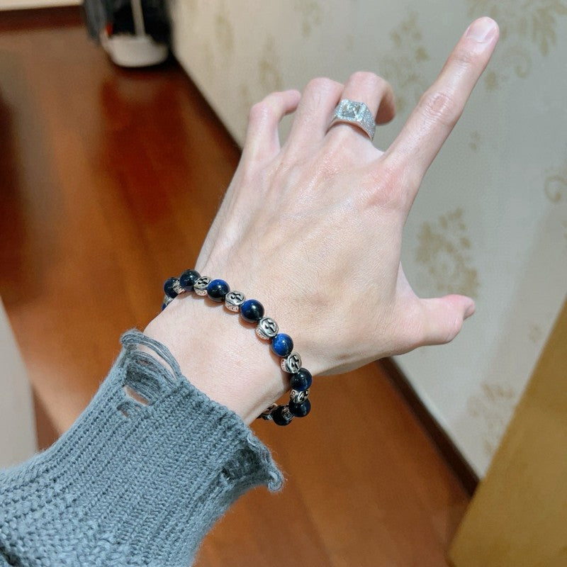 18K Gucci Anger Forest Blue Tiger's Eye Bead Chain Bracelet