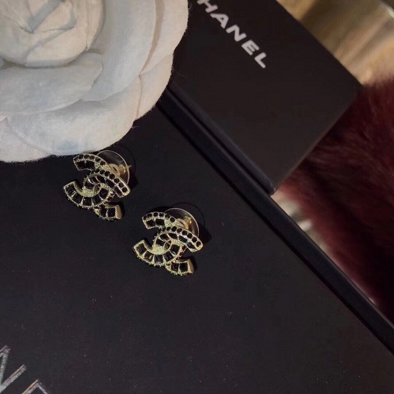 18K Chanel Black Crystals Earrings