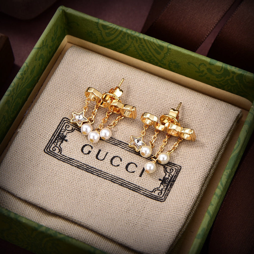 18K Gucci Script Pearl Earrings