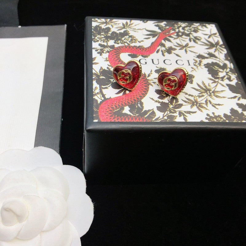 18K Gucci Heart Red Crystal Earrings