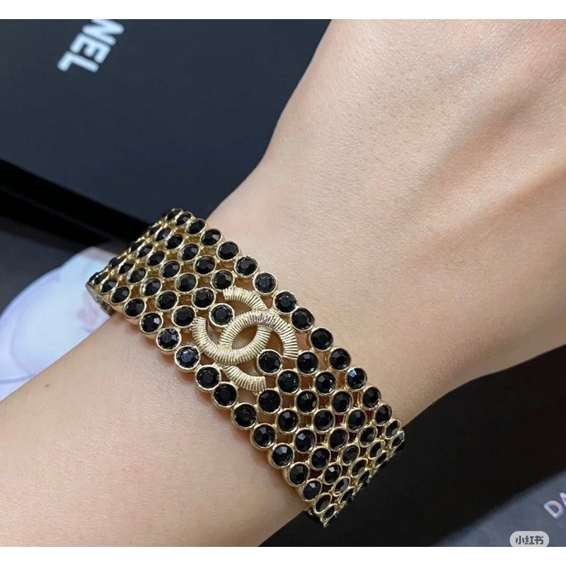 18K Chanel Black Crystal Wide Cuff Bracelet
