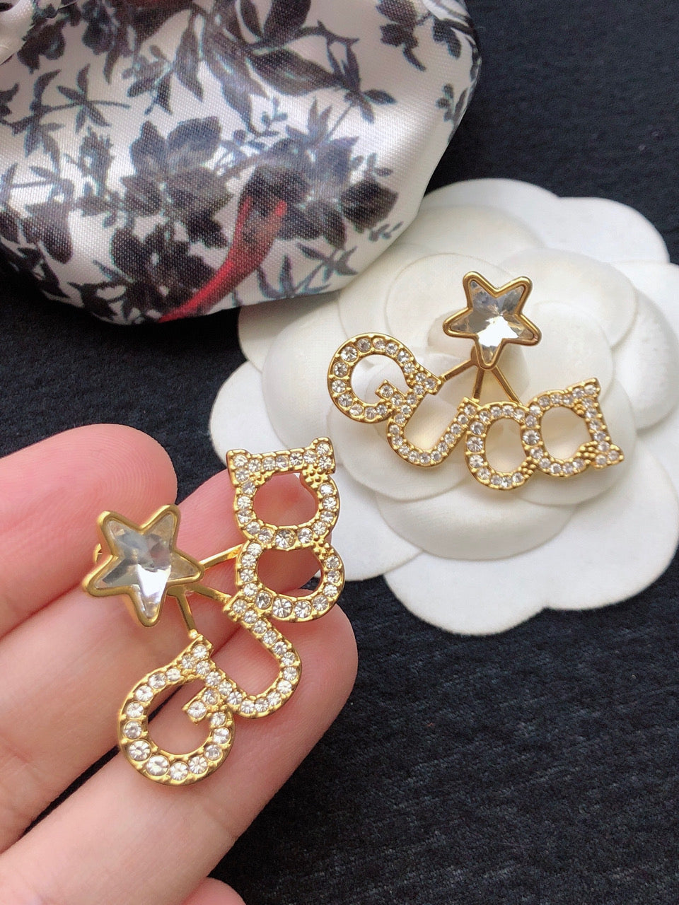 18K Gucci Script Star Earrings