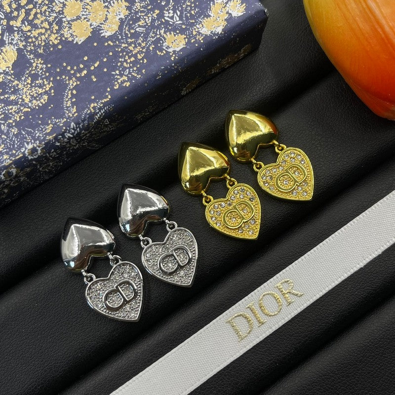 18K Dior Double Heart Diamond Earrings