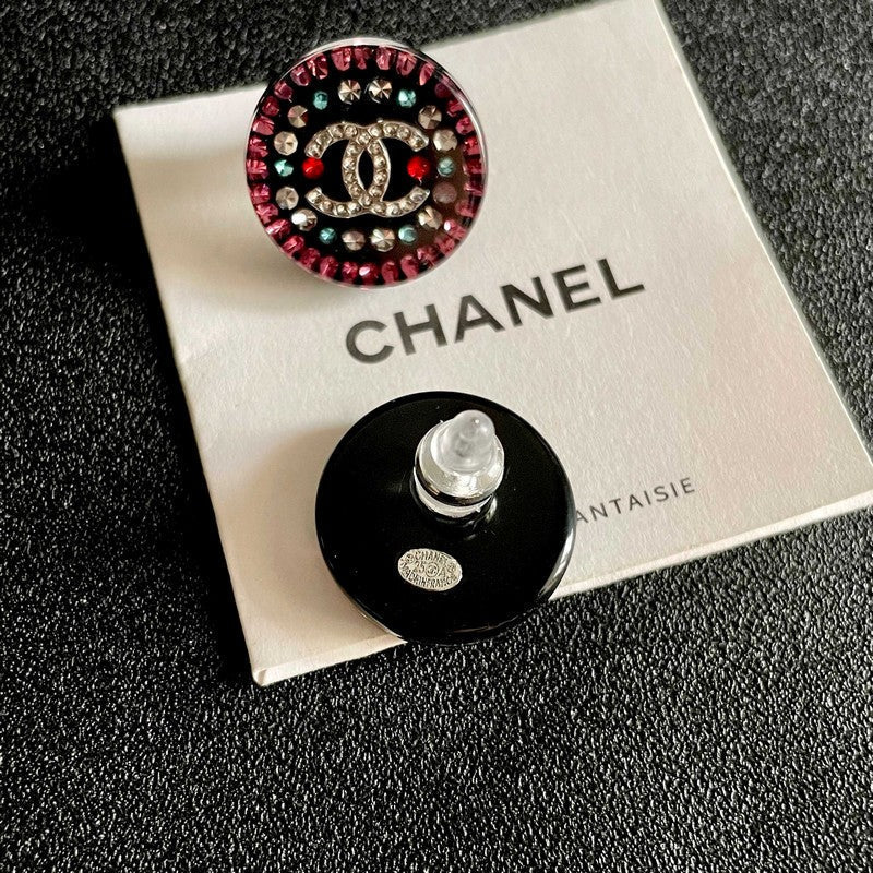 18K Chanel Red & Blue Crystal Round Earrings