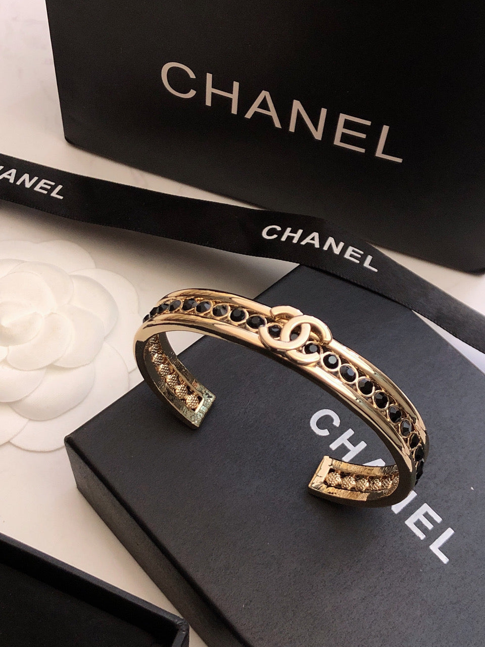 18K Chanel Crystal Open Cuff Bracelet