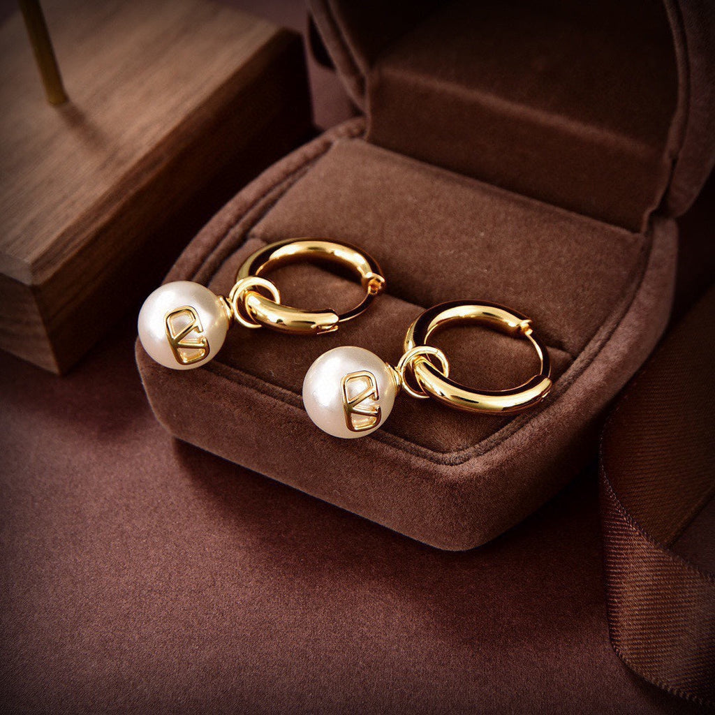 18K Valentino Vlogo Pearl Earrings