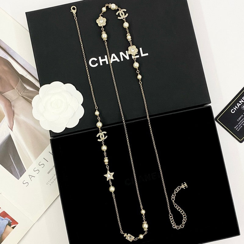 18K Chanel Long Diamond & Pearl Necklace