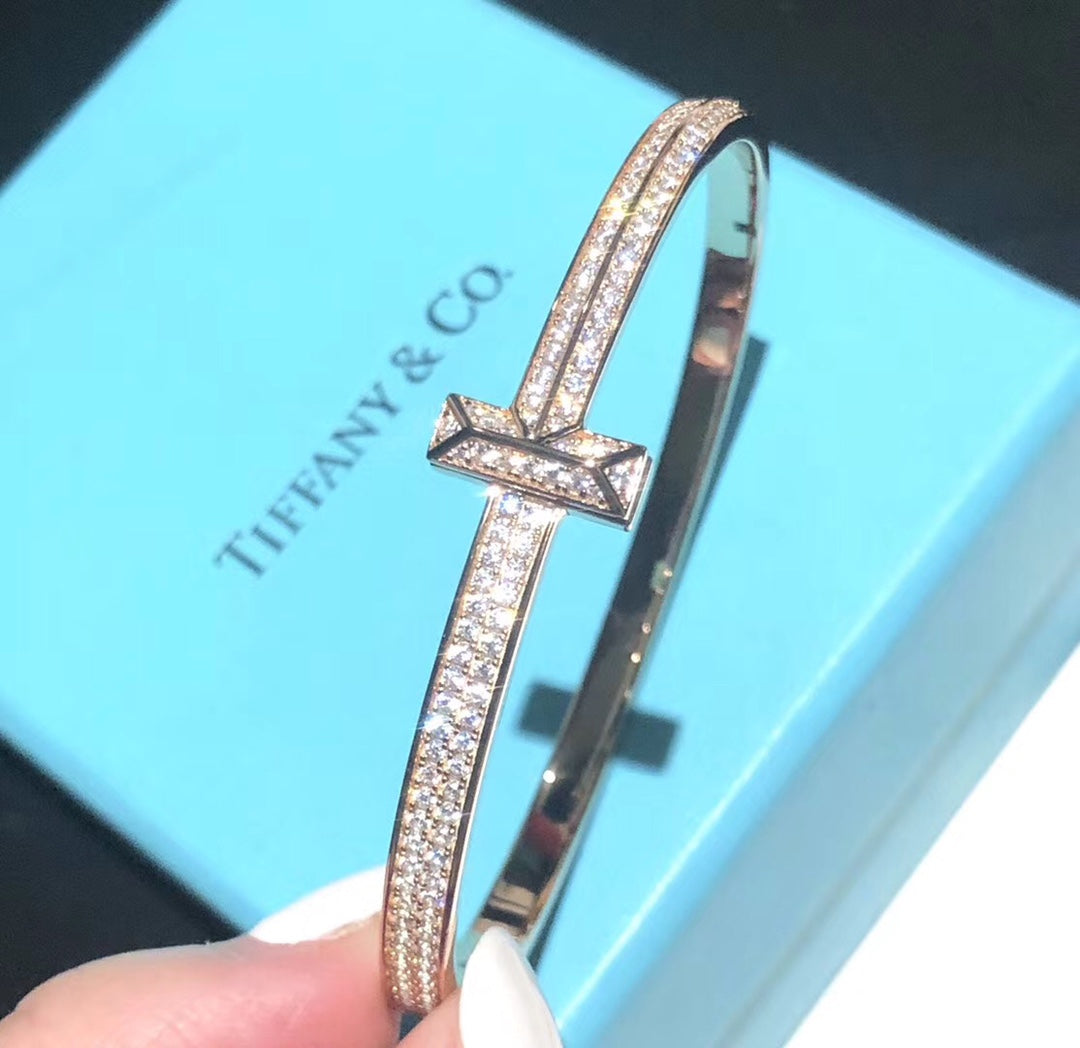 18K Tiffany Wide Diamond Hinged Bangle Bracelet