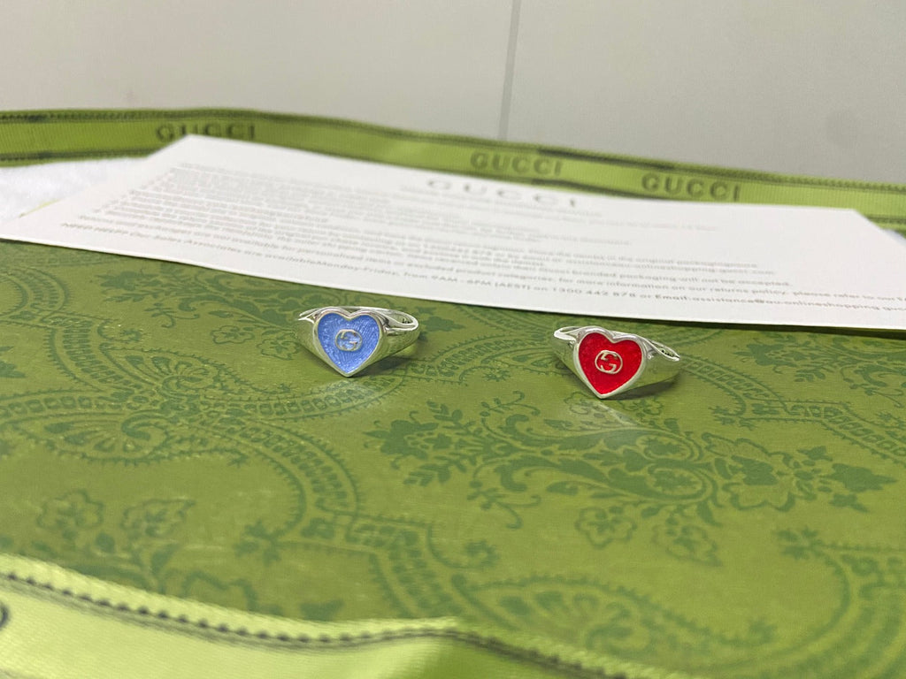 Gucci Interlocking G Red Enamel Heart Ring