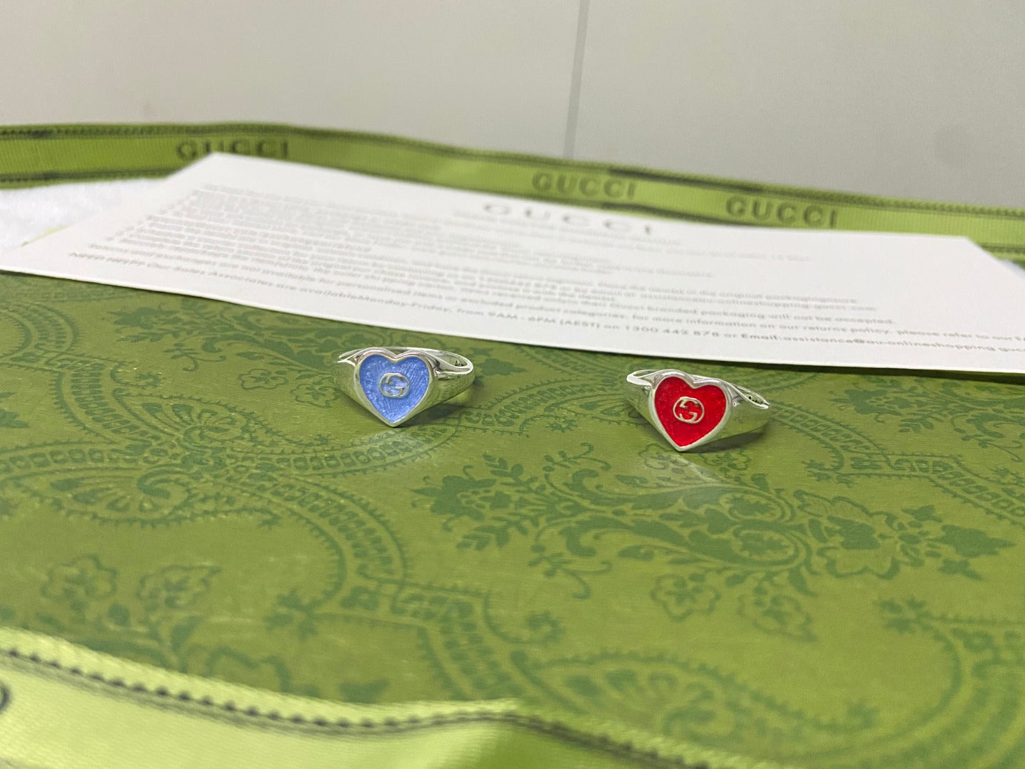 Gucci Interlocking G Red Enamel Heart Ring