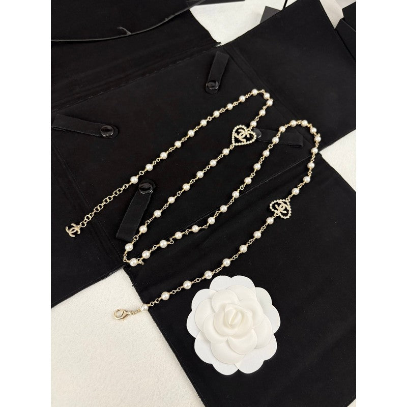 18K Chanel Heart Long Pearl Necklace