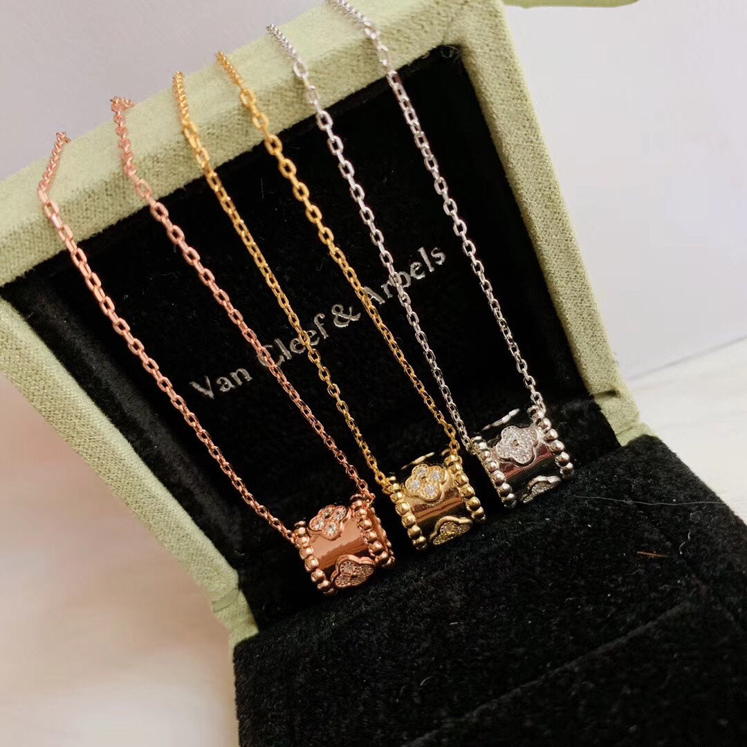 18K Van Cleef & Arpels Rose Gold Perlee Clovers Pendant Necklace