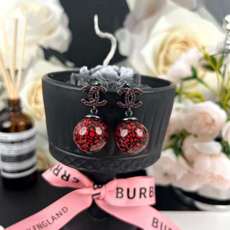 18K Chanel Red Glass Bead Resin Earrings