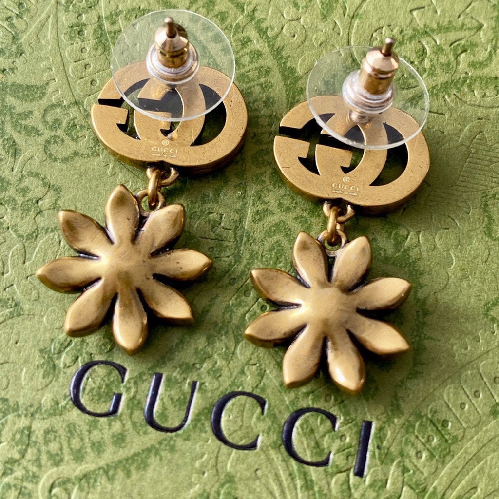 18K Gucci Flower Pendant Earrings