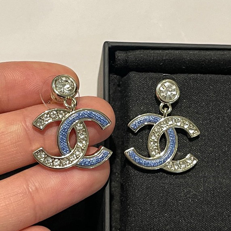 18K Chanel Blue Diamond Pendant Gold Earrings