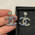 18K Chanel Blue Diamond Pendant Gold Earrings