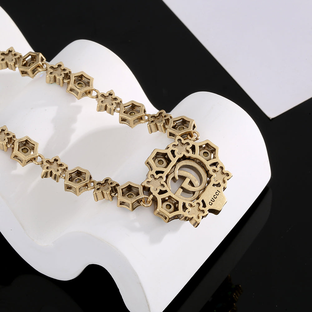 18K Gucci Crystals Chain Choker Necklace