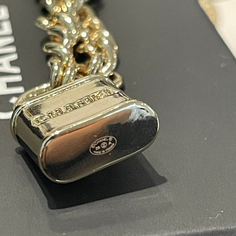 18K Chanel Black Leather Gold Lock Necklace