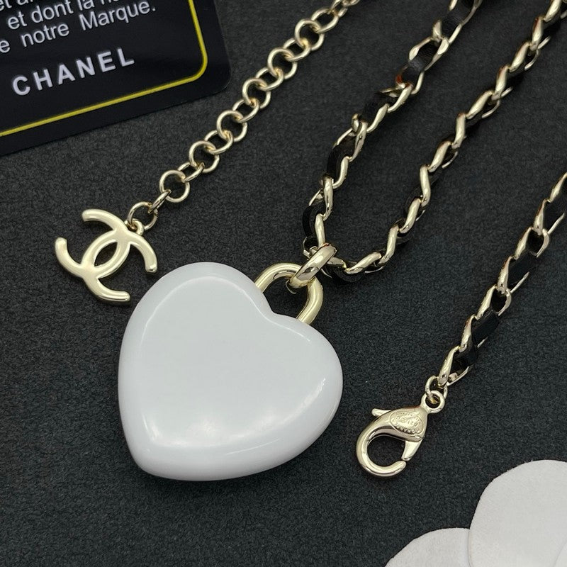 18K Chanel Black & White Heart Leather Necklace