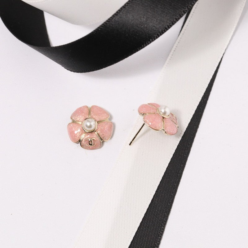 18K Chanel Black & Pink Camellia Earrings