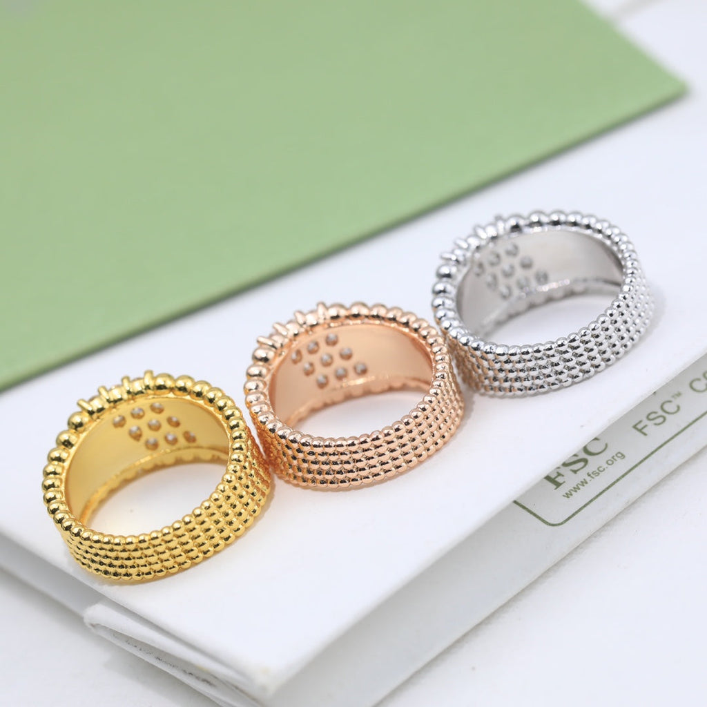 18K Van Cleef & Arpels Perlee Diamonds Five Rows Ring