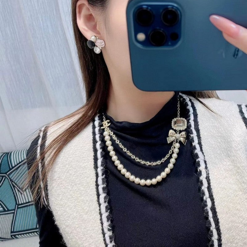 18K Chanel 25K Black & Pink Crystal Earrings