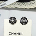 18K Chanel 26C Black Camellia Pearl Earrings