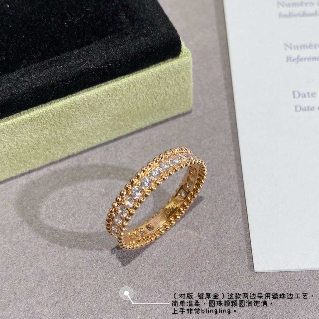 18K Van Cleef & Arpels Rose Gold Perlee Diamonds Ring