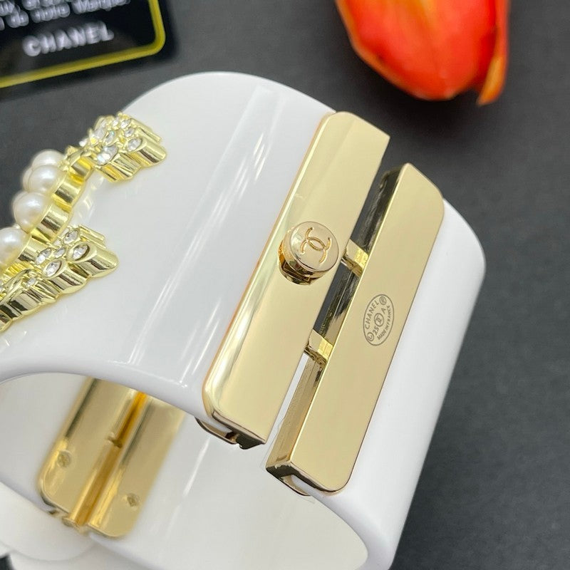 18K Chanel Pearl & Diamond White Cuff Bracelet