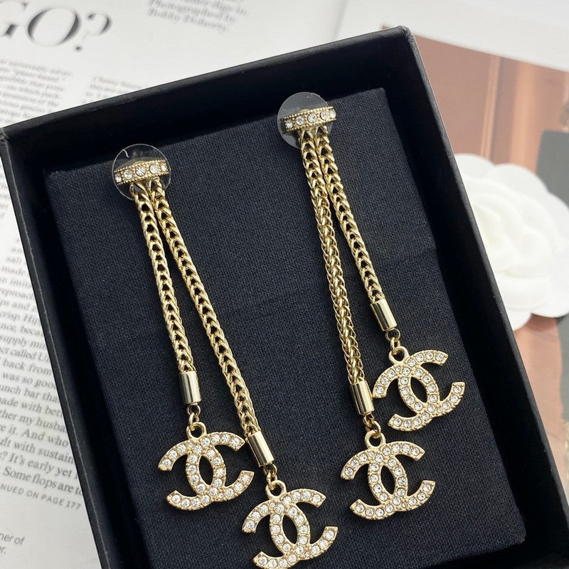 18K Chanel Long Tassel Diamond Earrings
