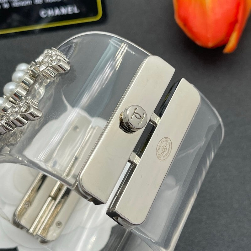 18K Chanel Pearl & Diamond Transparent Cuff Bracelet
