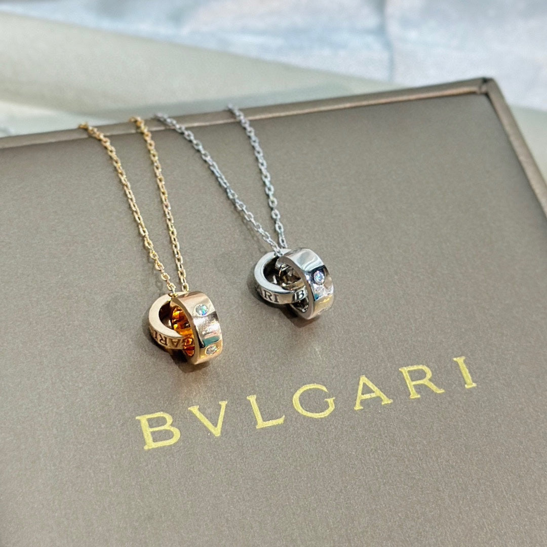 18K BVLGARI BV Two Rings Necklace
