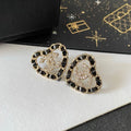 18K Chanel Black Leather Heart Gold Earrings