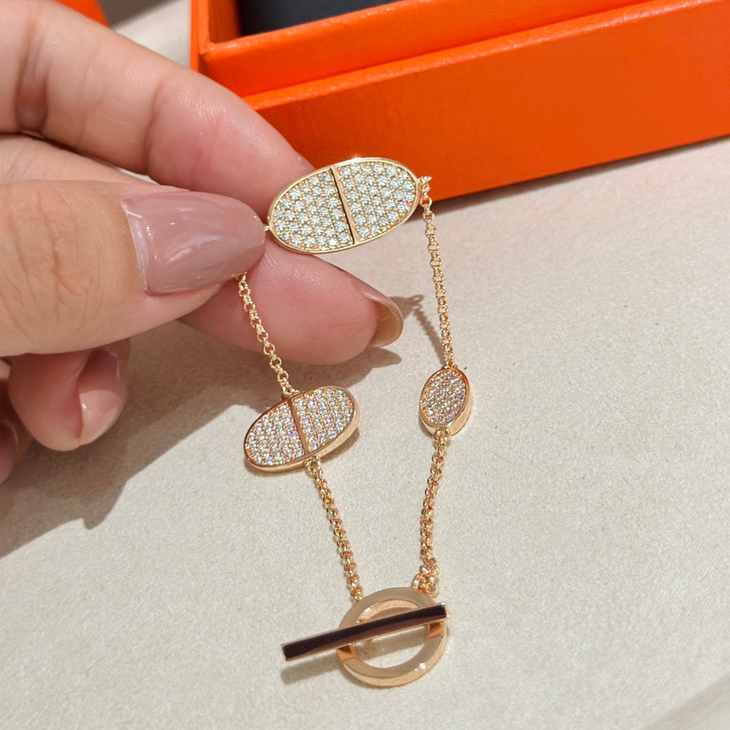 18K Chaine D'Ancre Verso Diamond Hermes Bracelet