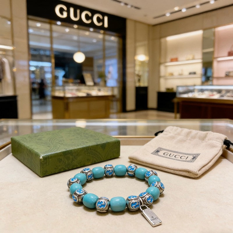 18K Gucci Anger Forest Chalchite Bead Chain Bracelet