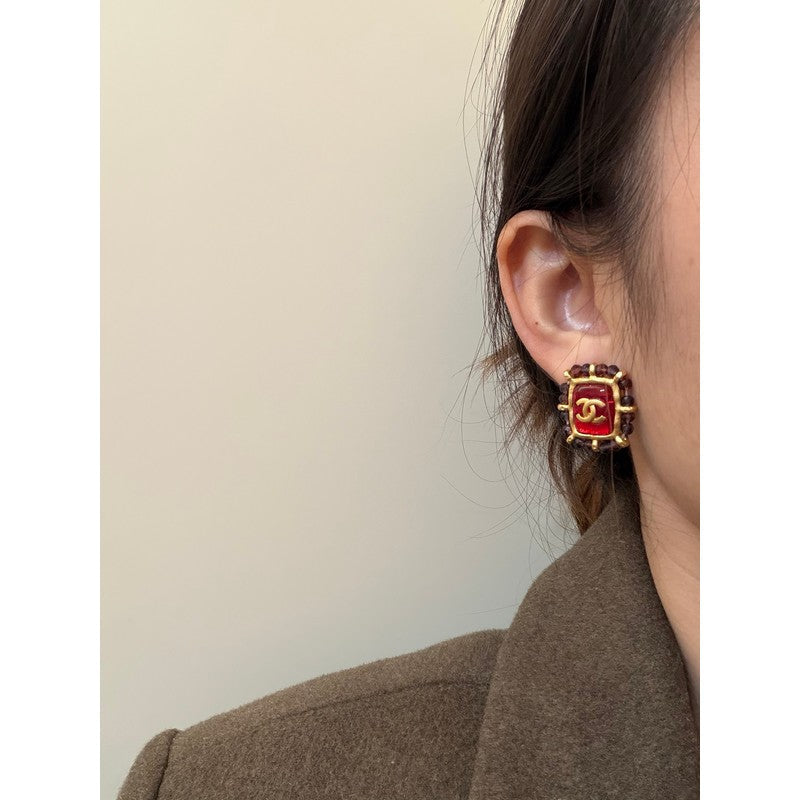 18K Chanel Red & Yellow Earrings