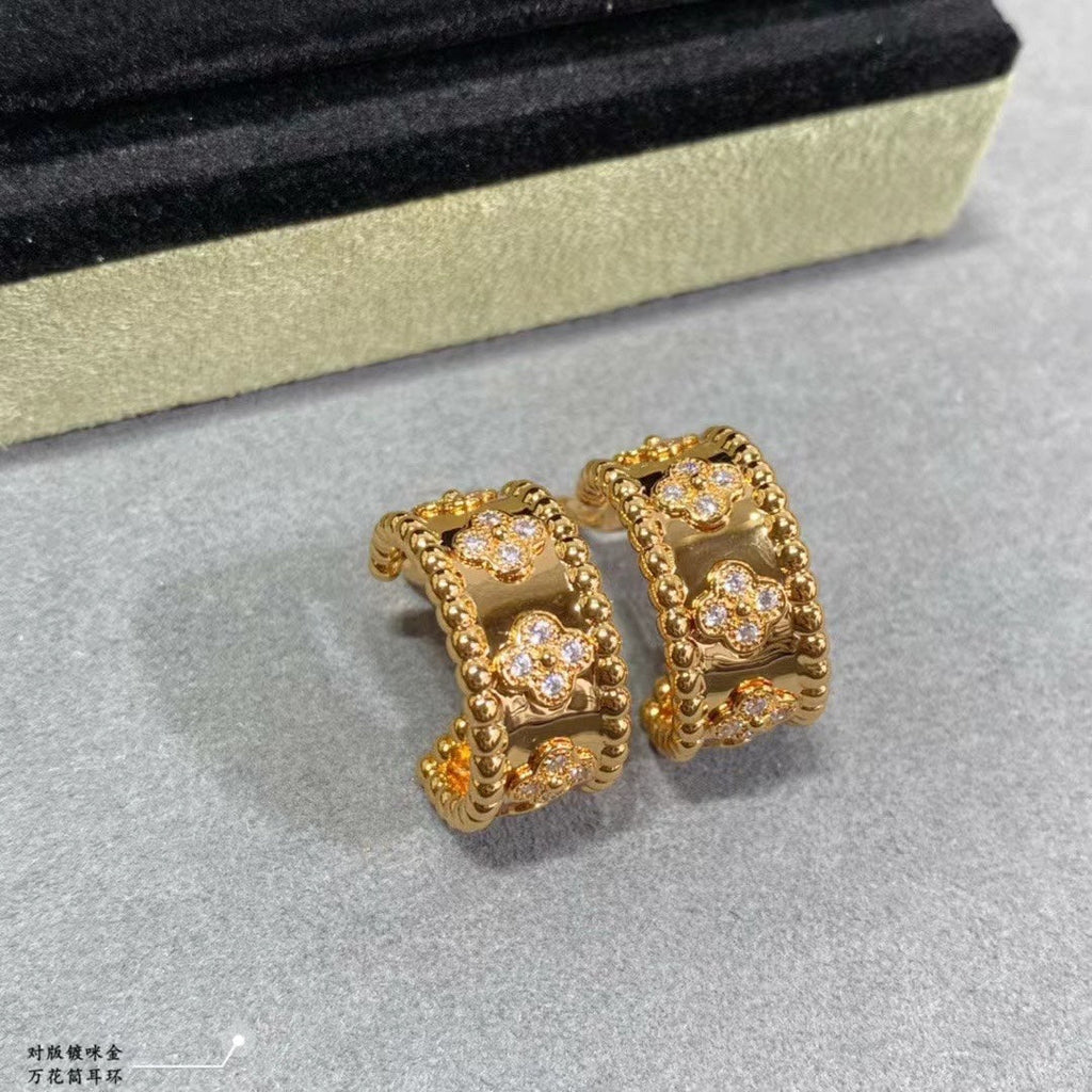 18K Van Cleef & Arpels Rose Gold Perlee Clovers Hoop Earrings