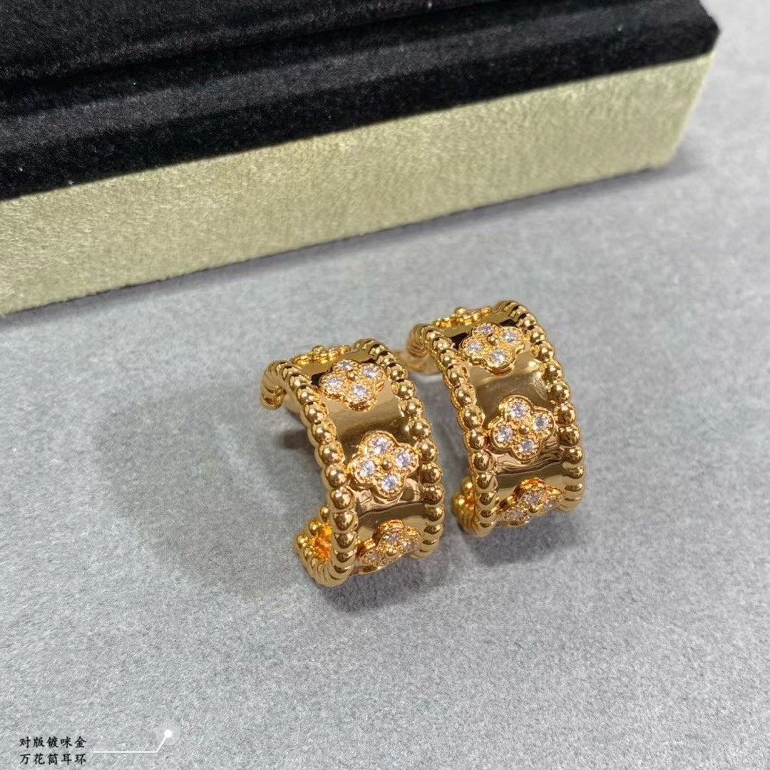 18K Van Cleef & Arpels Rose Gold Perlee Clovers Hoop Earrings