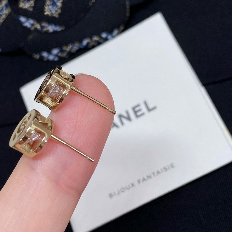 18K Chanel Gold Diamond Button Earrings
