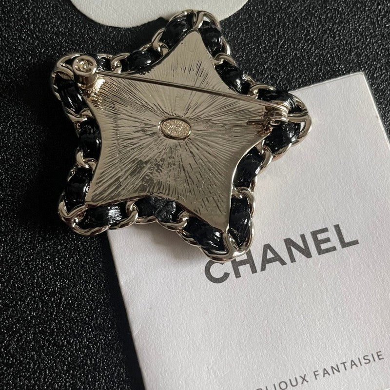 18K Chanel Black & Red Star Leather Brooch