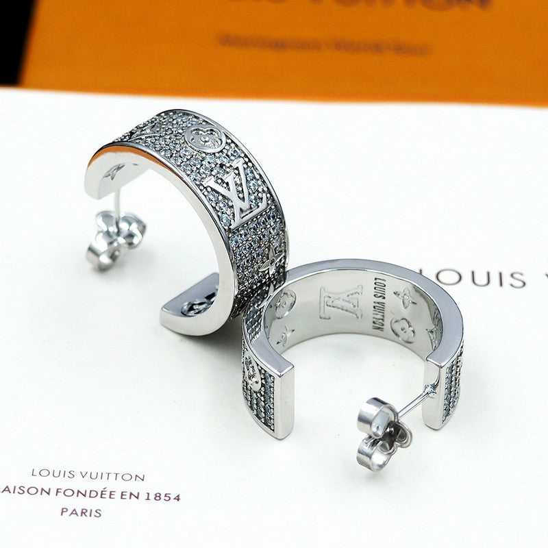 18K Louis Vuitton Pave Diamond Hoop Earrings