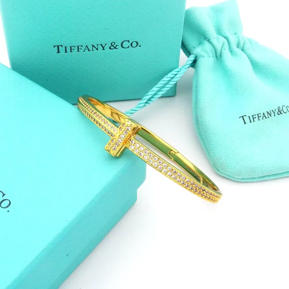 18K Tiffany Wide Diamond Bangle Bracelet