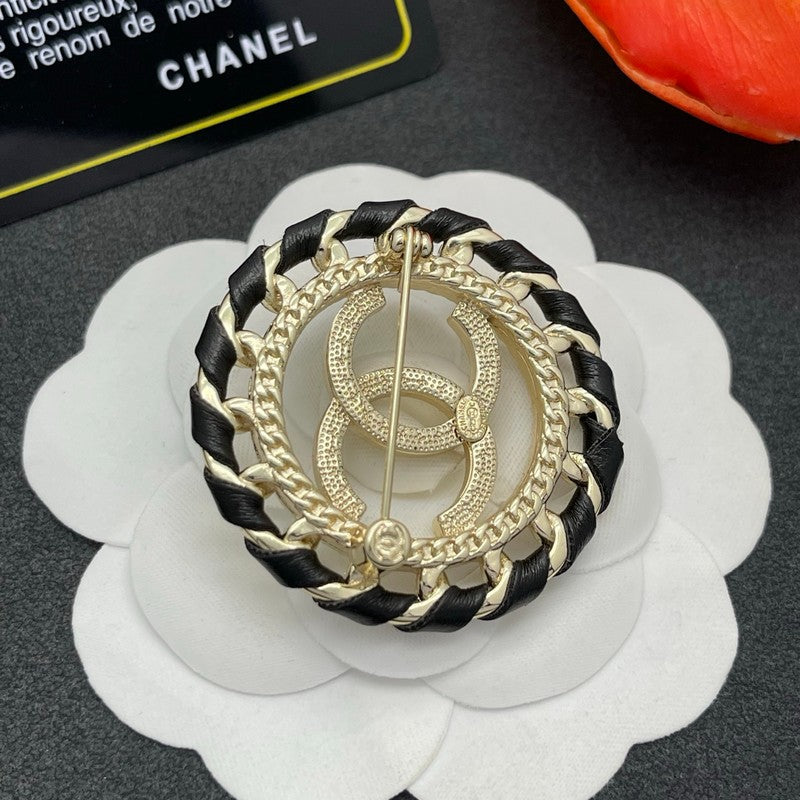18K Chanel Leather Gold Brooch