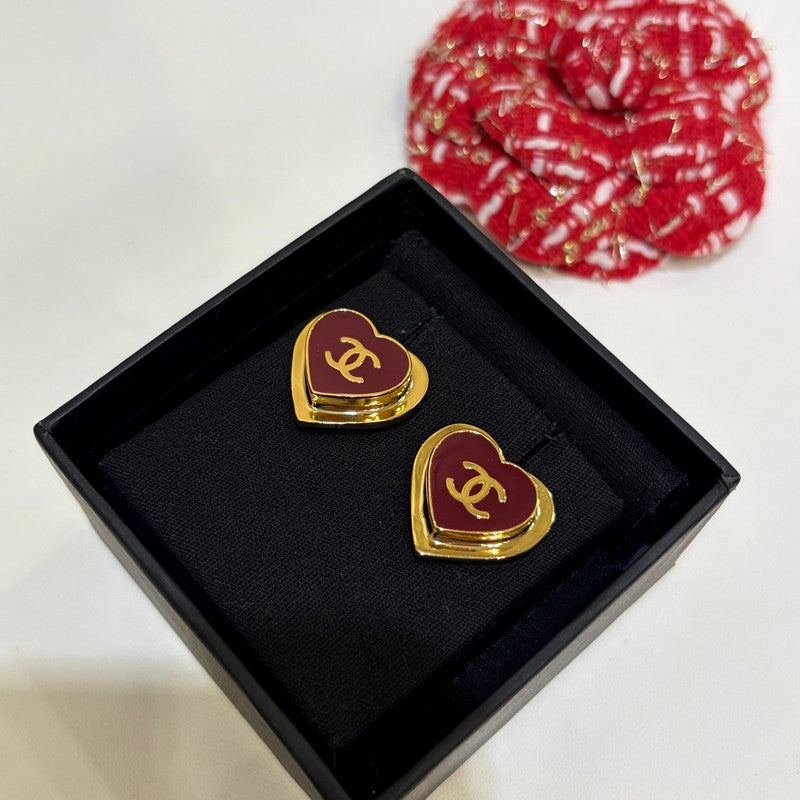 18K Chanel 26P Black & Red Heart Earrings