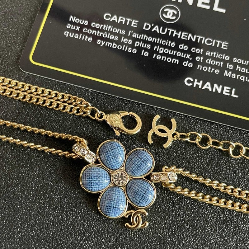 18K Chanel Blue Gold Camellia Chain Necklace