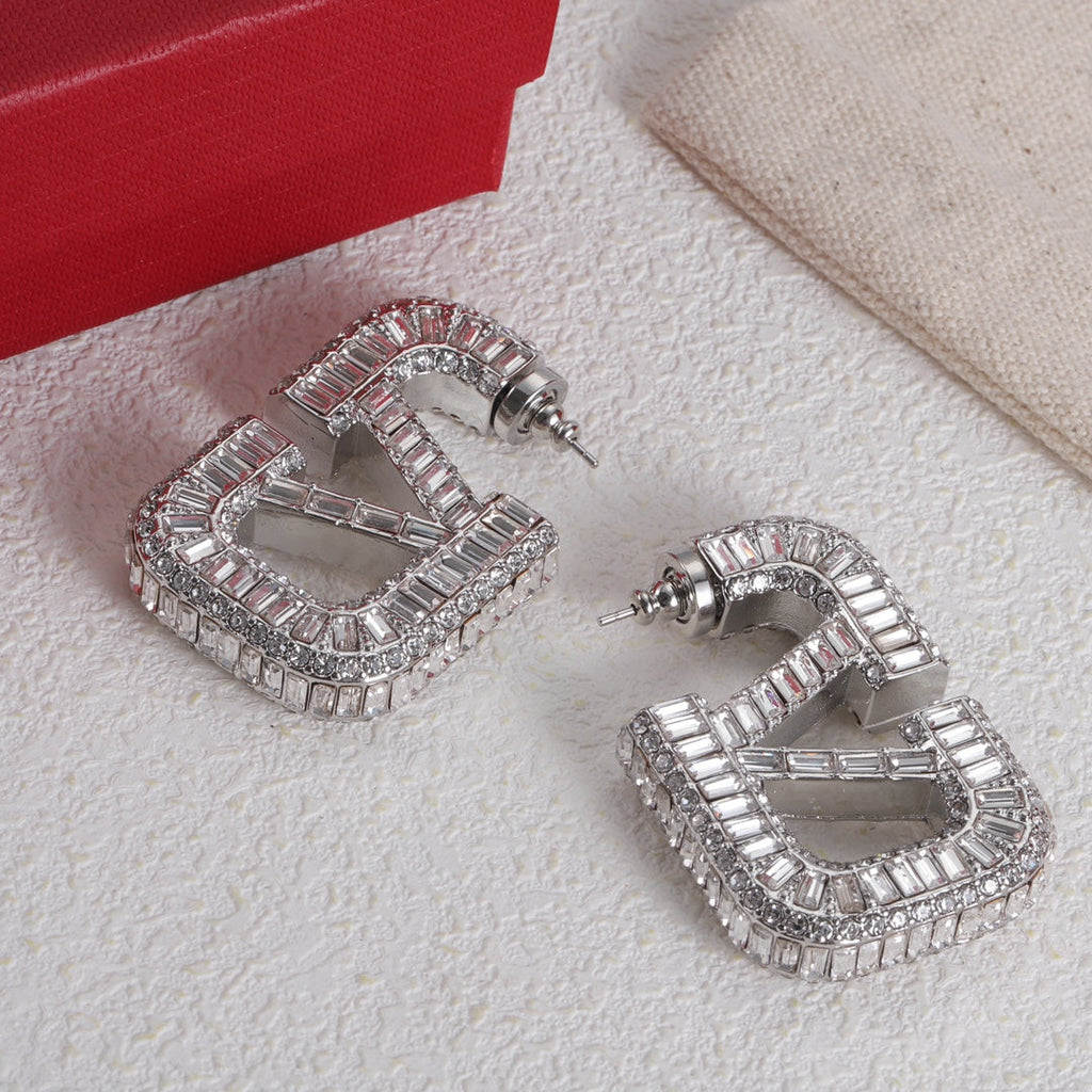 18K Valentino Vlogo Crystals Earrings